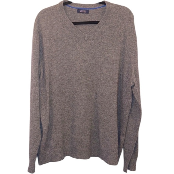 Men’s Lands' End V-Neck Cashmere Gray Sweater Classic Knit XL - Picture 1 of 5